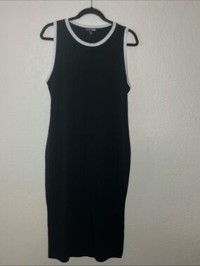 Fashion Nova Black Midi Tank Dress with White Trim